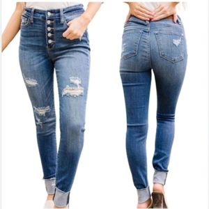 Judy blue buttons holes and cuffs jeans 11/30